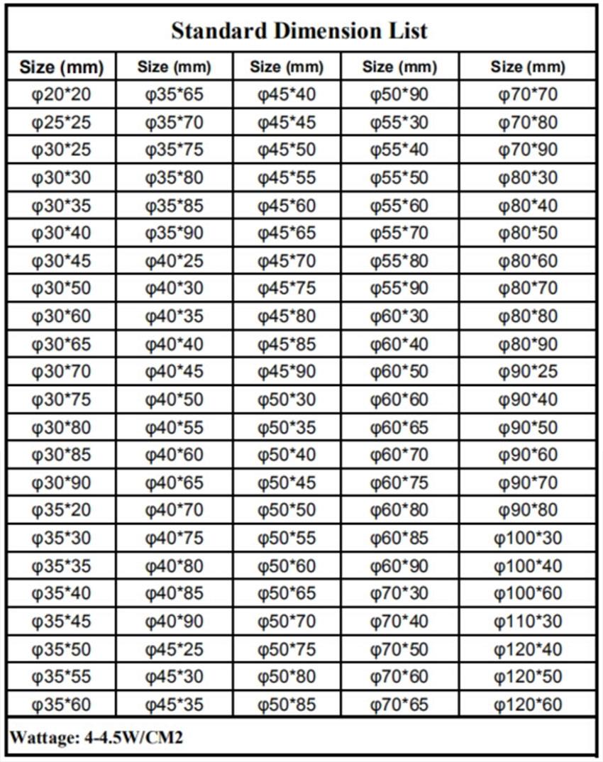 Brass heater dimensions